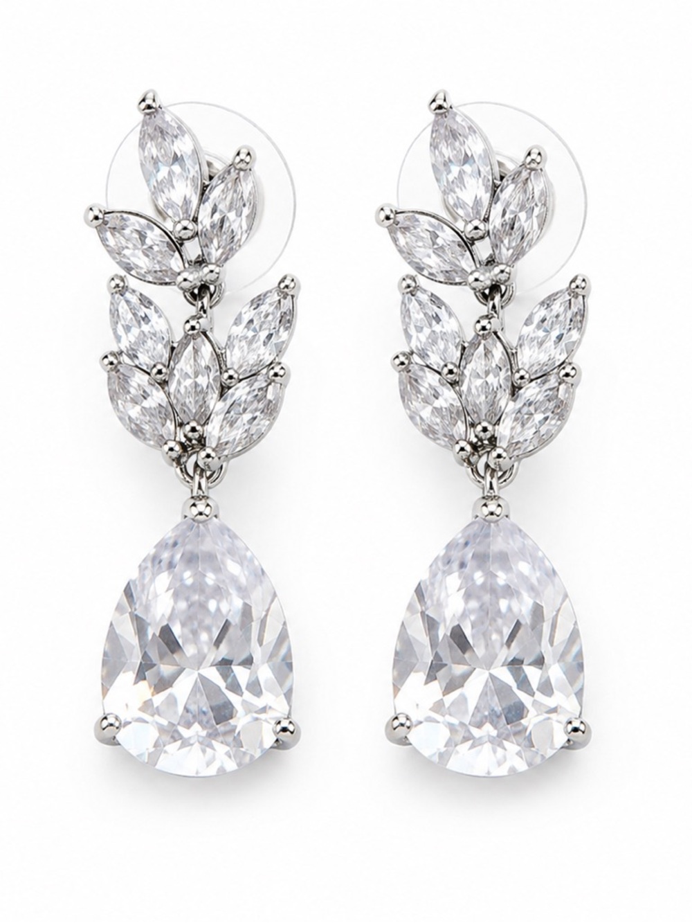 Elegant Silver-Tone Clear Crystal Drop Earrings